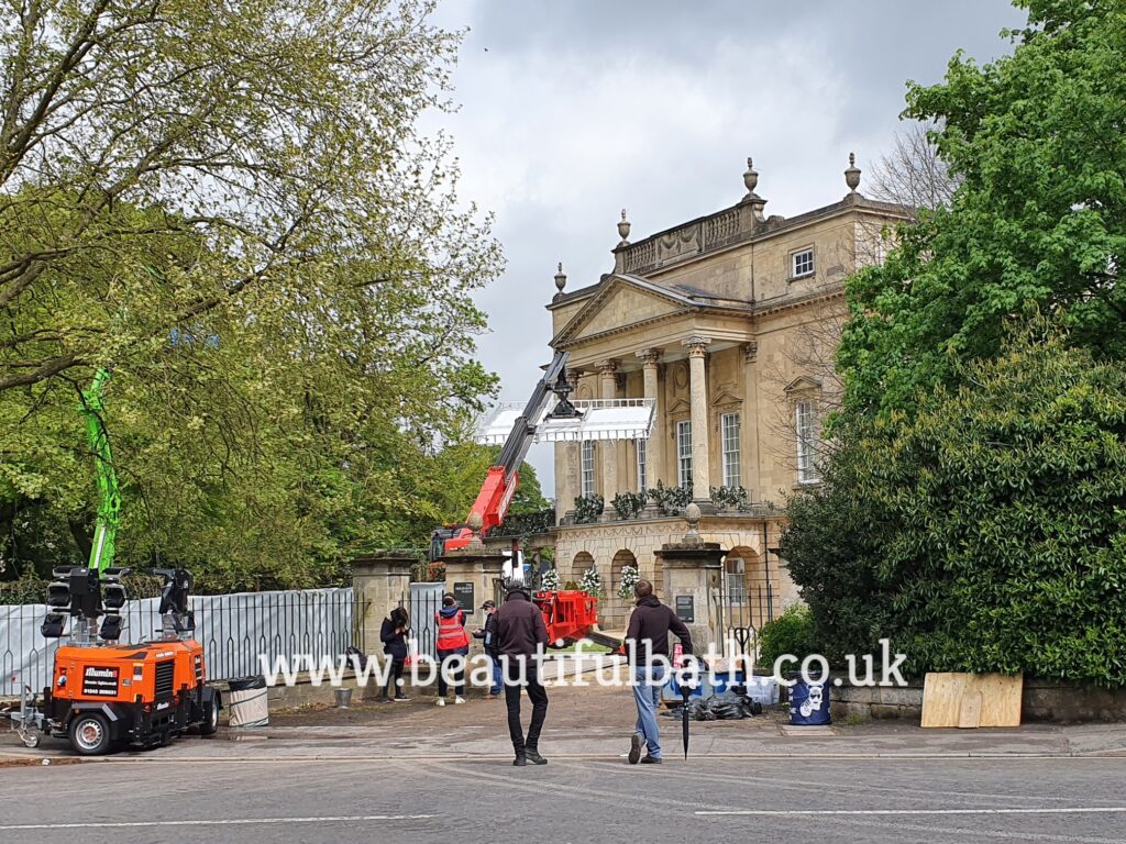 Bridgerton in Bath - film crew & equipment outside Lady Danbury's house