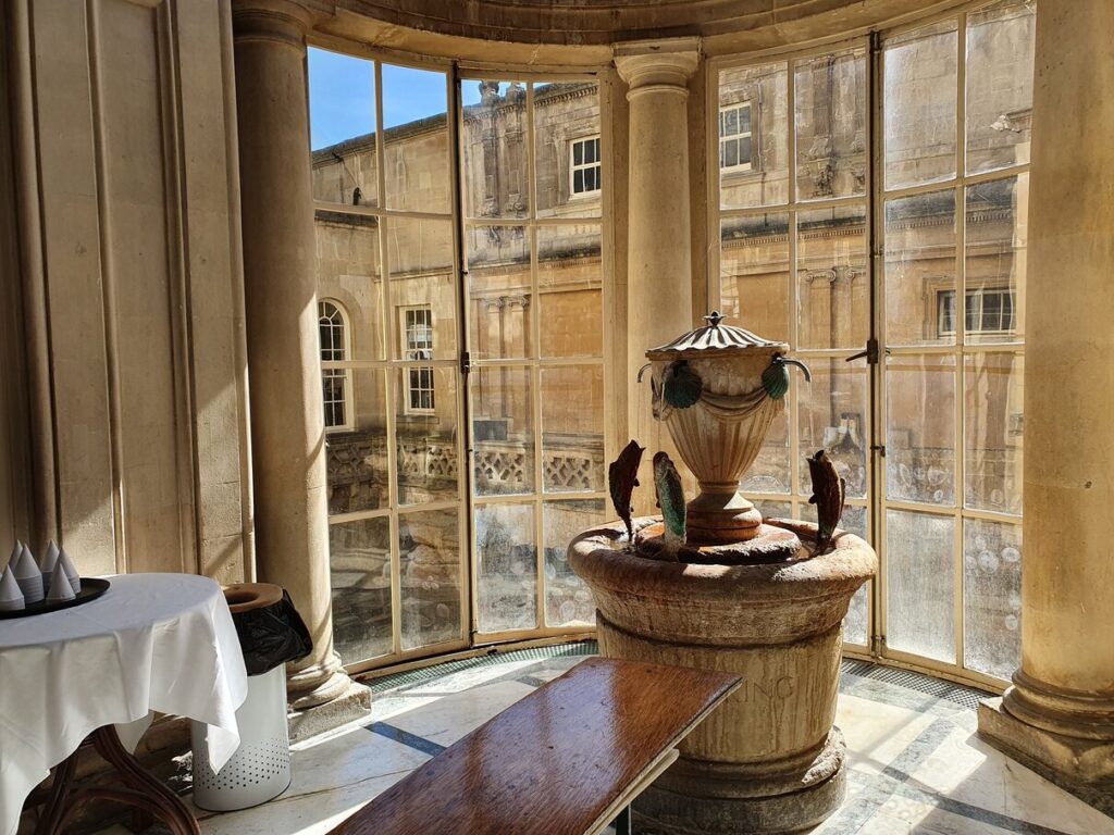 Drinking water fountain at the Pump Room, Bath