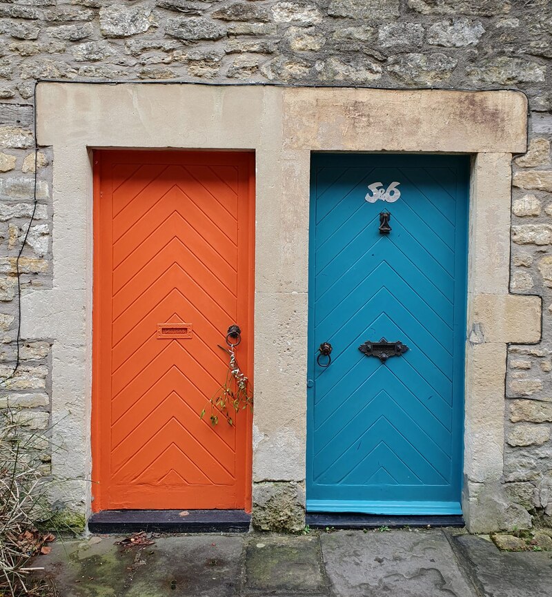 Bright-coloured front doors, Frome